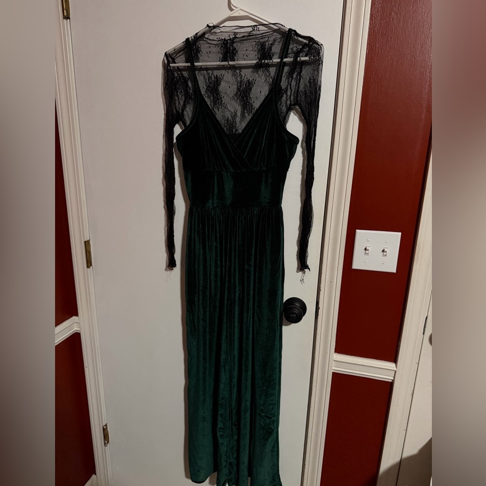 Green Velvet Jumpsuit with Lace Top